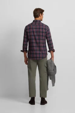 Silbon Camisas-Camisa esportiva xadrez tartan bicolor Azul