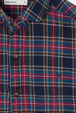 Silbon Camisas-Camisa esportiva xadrez tartan bicolor Azul