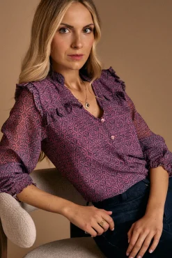 Polín Et Moi Blusas-Camisa estampada Idalia com babados Subiu