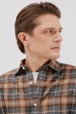 Cortefiel Camisas-Camisa flanela xadrez Castanho