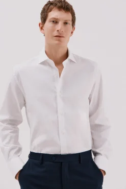 Cortefiel Camisas|Camisas Clássicas-Camisa gémeos lisa fácil de engomar Branco