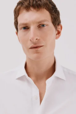 Cortefiel Camisas|Camisas Clássicas-Camisa gémeos lisa fácil de engomar Branco