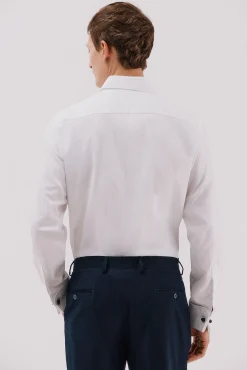 Cortefiel Camisas|Camisas Clássicas-Camisa gémeos lisa fácil de engomar Branco