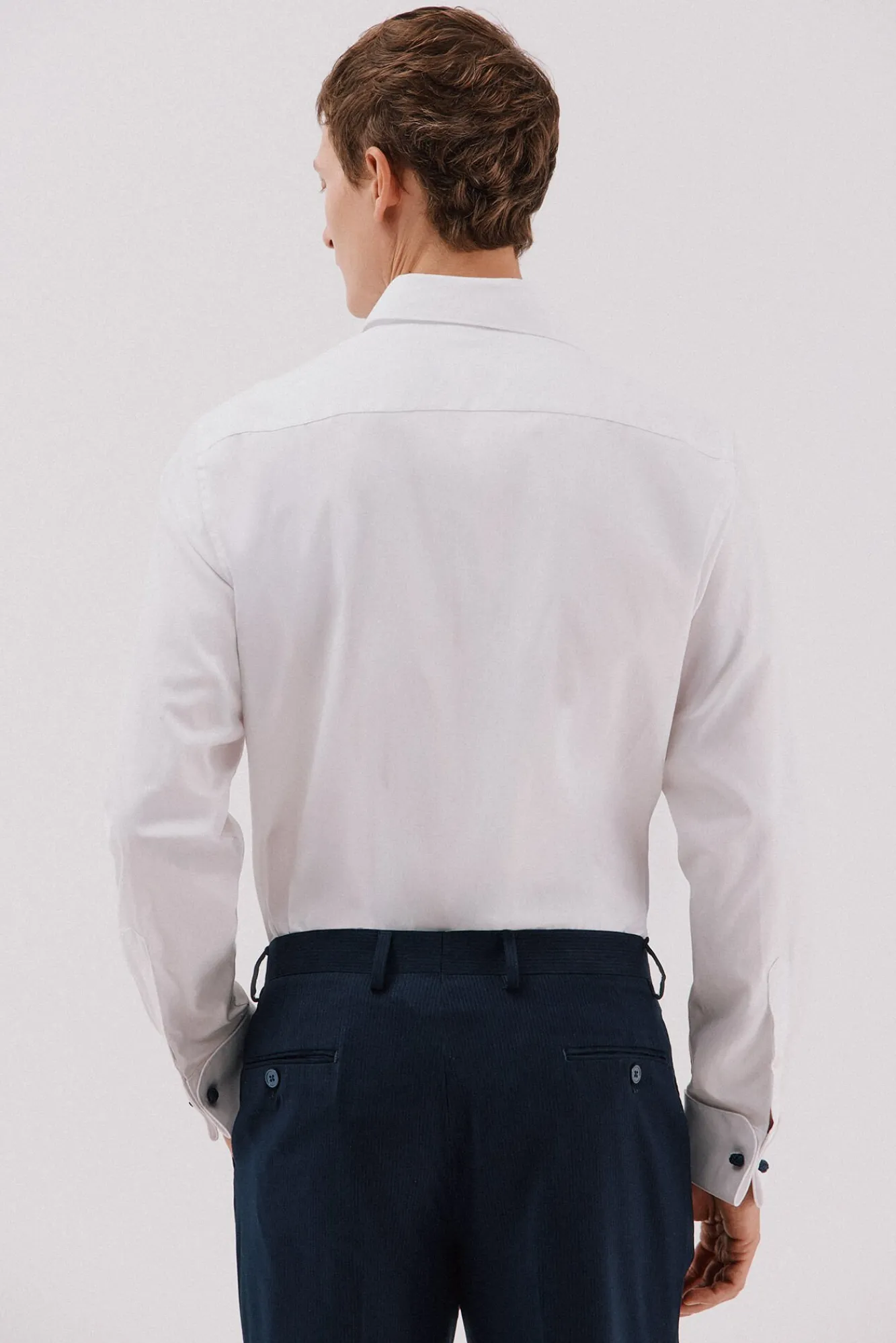 Cortefiel Camisas|Camisas Clássicas-Camisa gémeos lisa fácil de engomar Branco