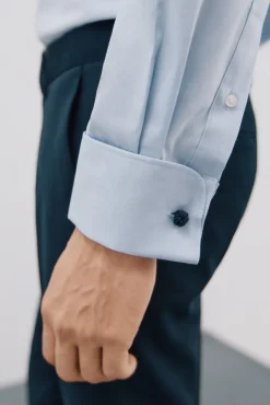 Cortefiel Camisas|Camisas Clássicas-Camisa gémeos lisa fácil de engomar Azul