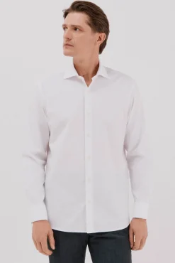 Cortefiel Camisas|Camisas Clássicas-Camisa gémeos lisa fácil de engomar Branco