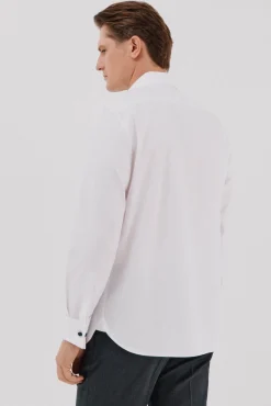 Cortefiel Camisas|Camisas Clássicas-Camisa gémeos lisa fácil de engomar Branco