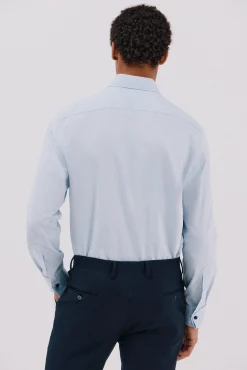 Cortefiel Camisas|Camisas Clássicas-Camisa gémeos lisa fácil de engomar Azul