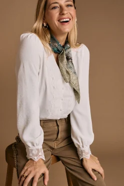 Polín Et Moi Blusas-Camisa Greta com detalhes bordados Branco