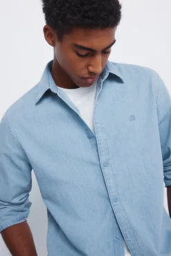 Springfield Camisas-Camisa jeans azul