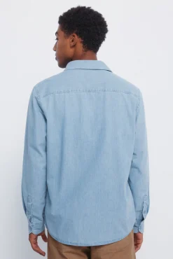 Springfield Camisas-Camisa jeans azul