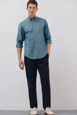 Cortefiel Camisas-Camisa jeans com bolso Azul