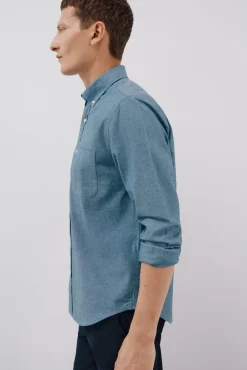 Cortefiel Camisas-Camisa jeans com bolso Azul