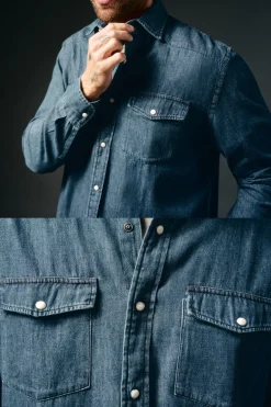 OOTO Camisas-Camisa jeans com bolsos Azul