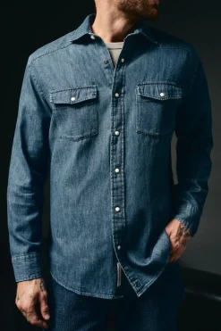 OOTO Camisas-Camisa jeans com bolsos Azul