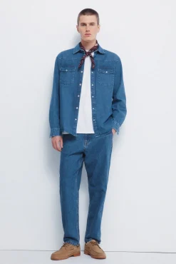 Springfield Camisas-Camisa jeans com cintado = entallado azul