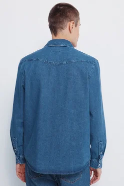 Springfield Camisas-Camisa jeans com cintado = entallado azul