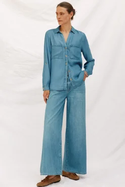 Cortefiel Blusas-camisa jeans tencel Azul