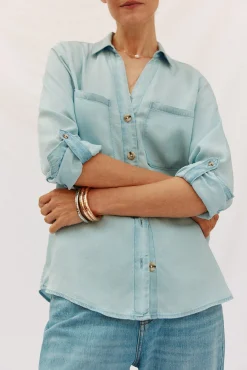 Cortefiel Blusas-camisa jeans tencel Azul