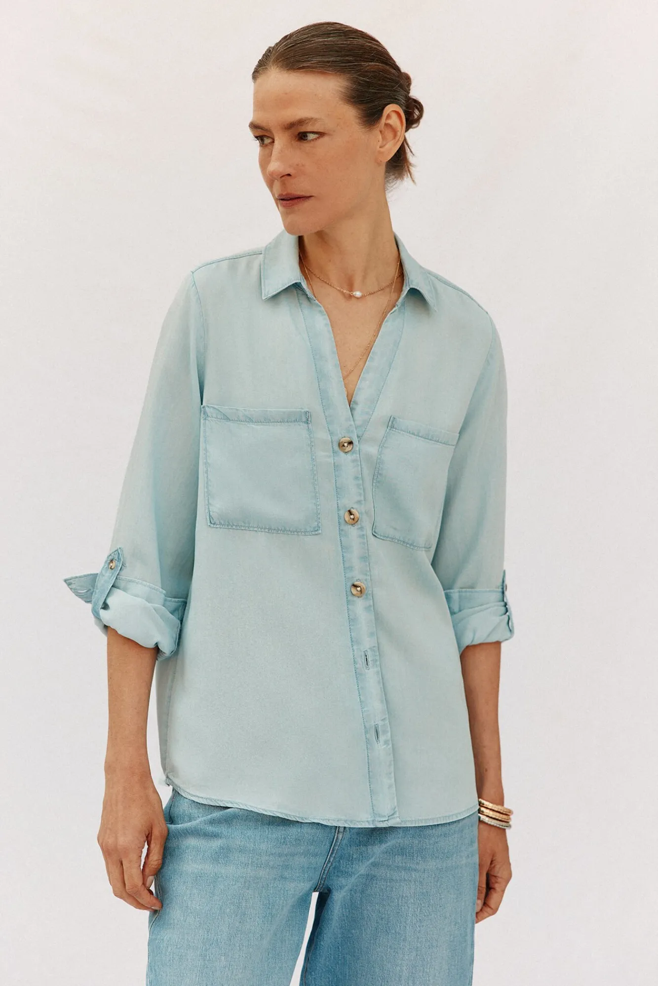 Cortefiel Blusas-camisa jeans tencel Azul