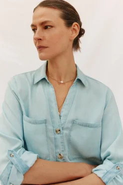 Cortefiel Blusas-camisa jeans tencel Azul