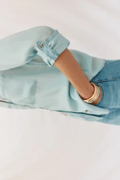 Cortefiel Blusas-camisa jeans tencel Azul