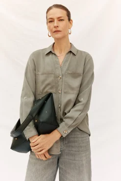 Cortefiel Blusas-camisa jeans tencel Verde