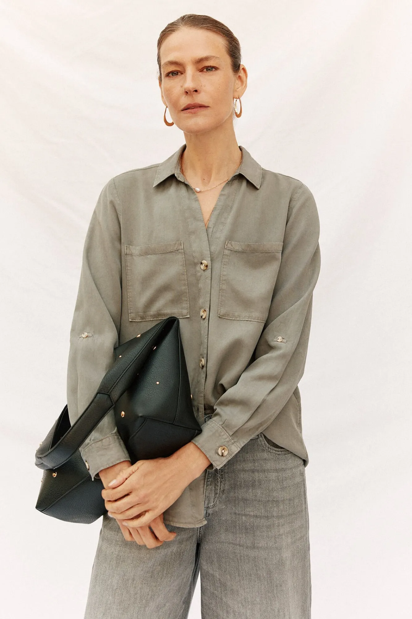 Cortefiel Blusas-camisa jeans tencel Verde