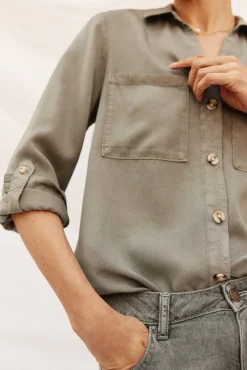 Cortefiel Blusas-camisa jeans tencel Verde