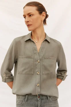 Cortefiel Blusas-camisa jeans tencel Verde