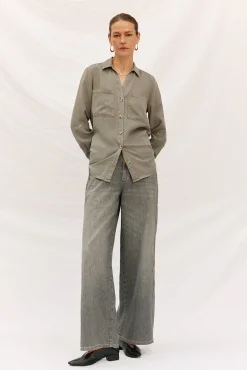 Cortefiel Blusas-camisa jeans tencel Verde