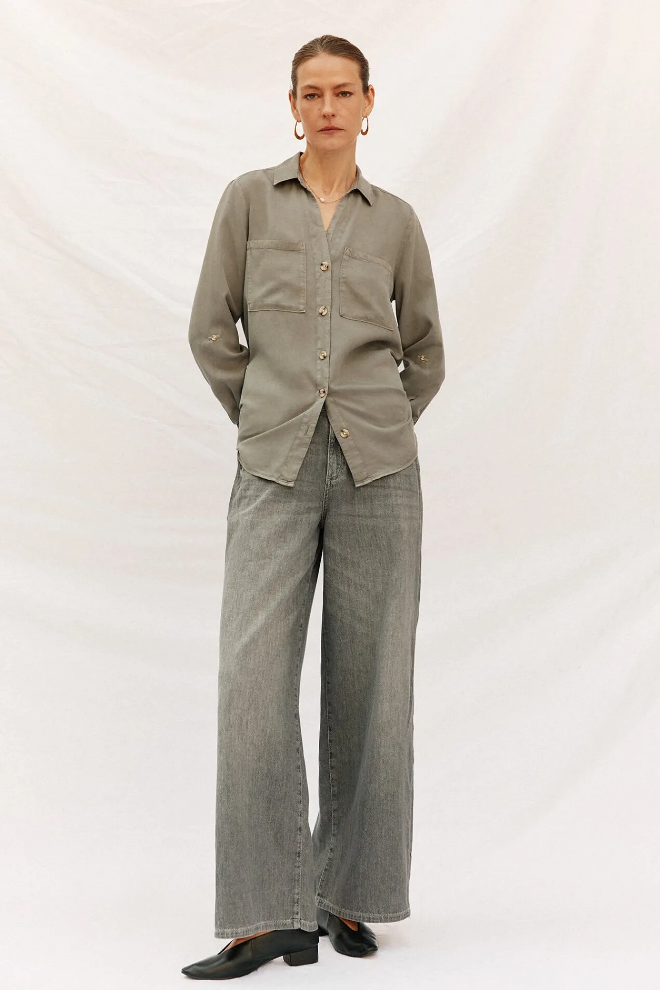 Cortefiel Blusas-camisa jeans tencel Verde