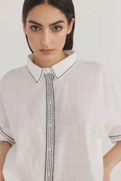 Pedro del Hierro Blusas-Camisa larga contrastante Branco