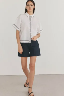 Pedro del Hierro Blusas-Camisa larga contrastante Branco