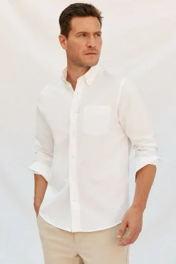 Cortefiel Camisas-Camisa linho algodão liso Branco