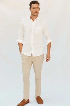 Cortefiel Camisas-Camisa linho algodão liso Branco
