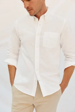 Cortefiel Camisas-Camisa linho algodão liso Branco