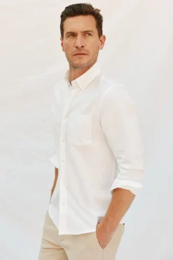 Cortefiel Camisas-Camisa linho algodão liso Branco