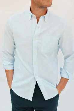 Cortefiel Camisas-Camisa linho algodão liso Azul