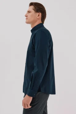 Cortefiel Camisas-Camisa lisa de algodão tencel Azul