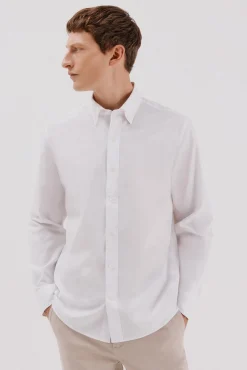 Cortefiel Camisas-Camisa lisa de algodão tencel Branco