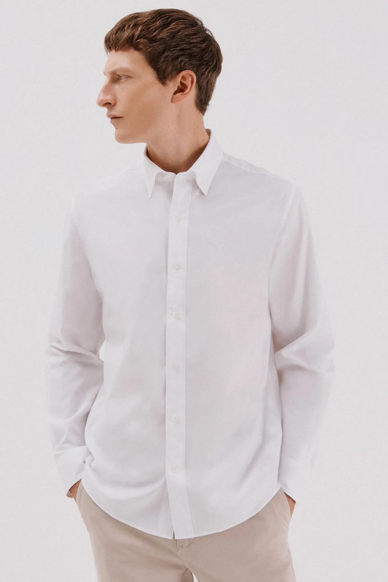 Cortefiel Camisas-Camisa lisa de algodão tencel Branco