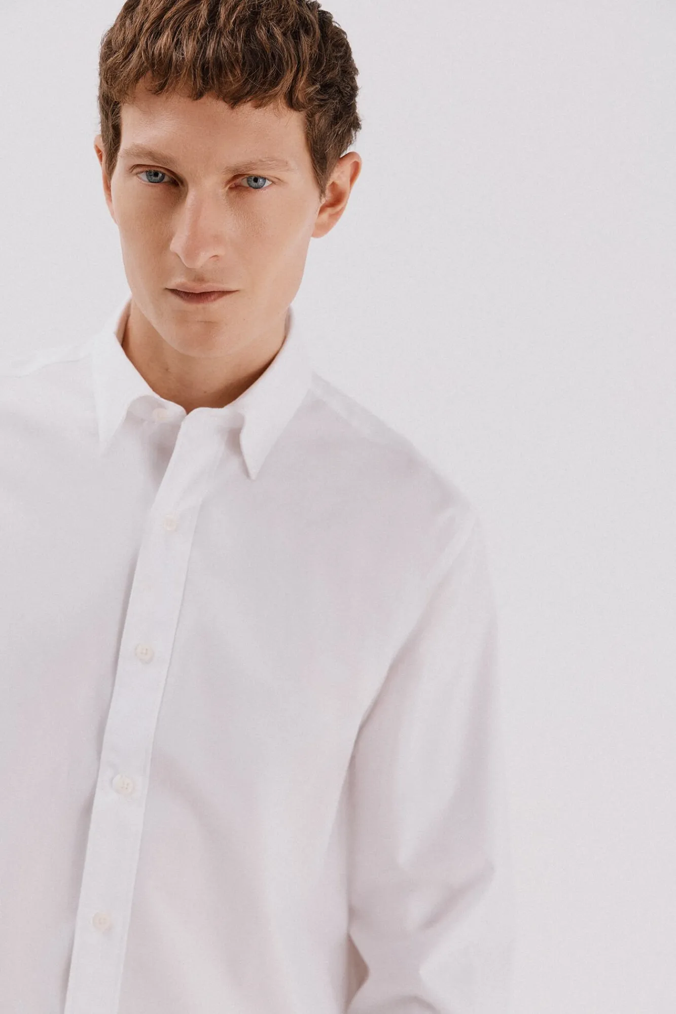 Cortefiel Camisas-Camisa lisa de algodão tencel Branco