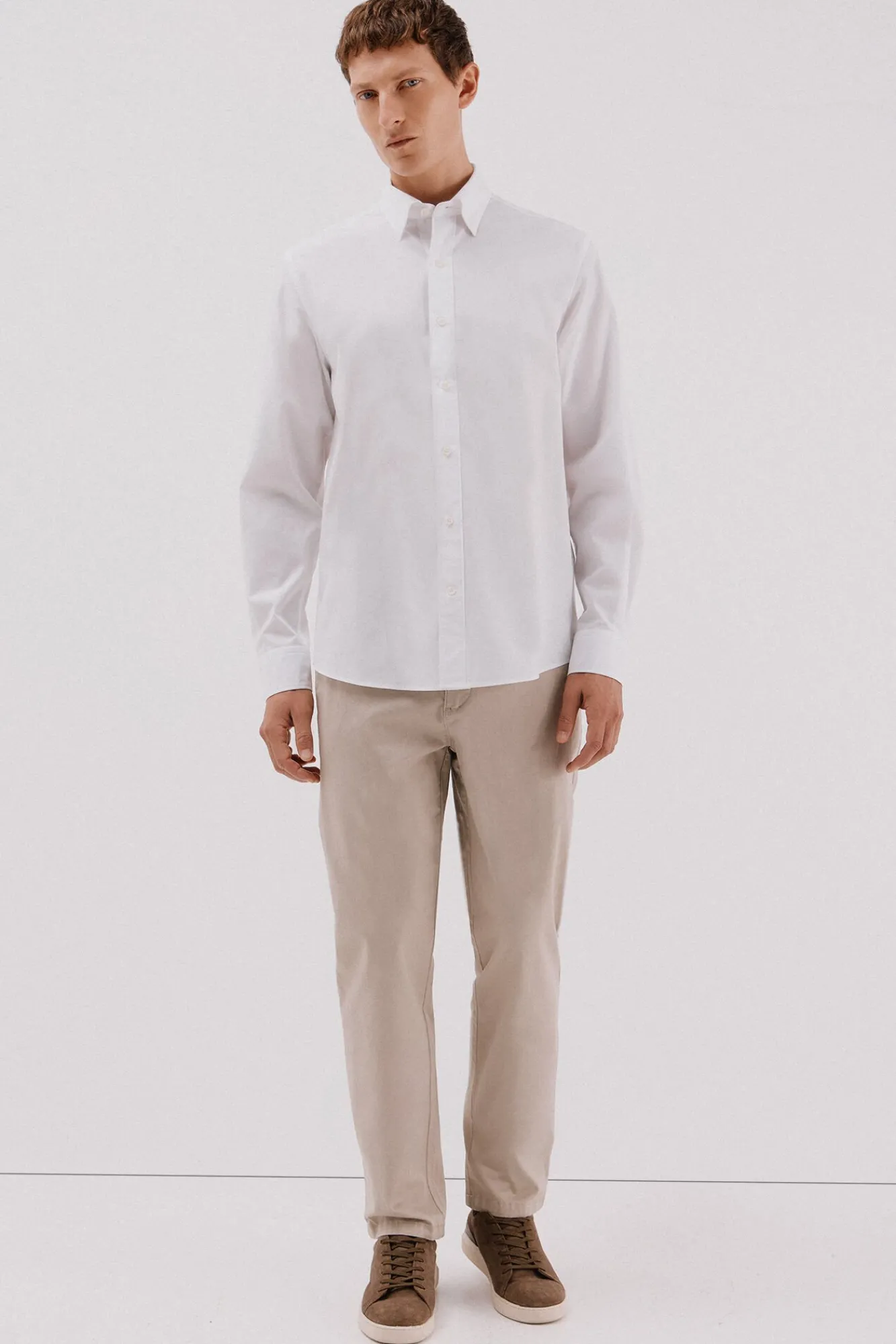 Cortefiel Camisas-Camisa lisa de algodão tencel Branco