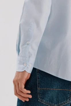 Cortefiel Camisas-Camisa lisa de algodão tencel Azul
