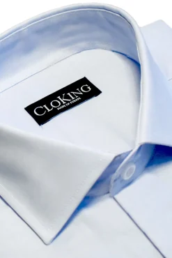 Cloking Camisas|Camisas Clássicas-Camisa Lisa Duplo Punho Gola Inglesa Azul