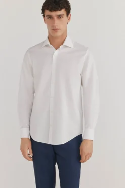 Pedro del Hierro Camisas|Camisas Clássicas-Camisa lisa sem ferro + abotoaduras resistentes a manchas Branco