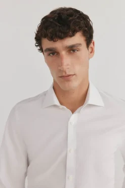 Pedro del Hierro Camisas|Camisas Clássicas-Camisa lisa sem ferro + abotoaduras resistentes a manchas Branco
