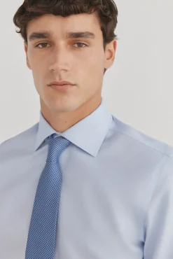 Pedro del Hierro Camisas|Camisas Clássicas-Camisa lisa sem ferro + abotoaduras resistentes a manchas Azul