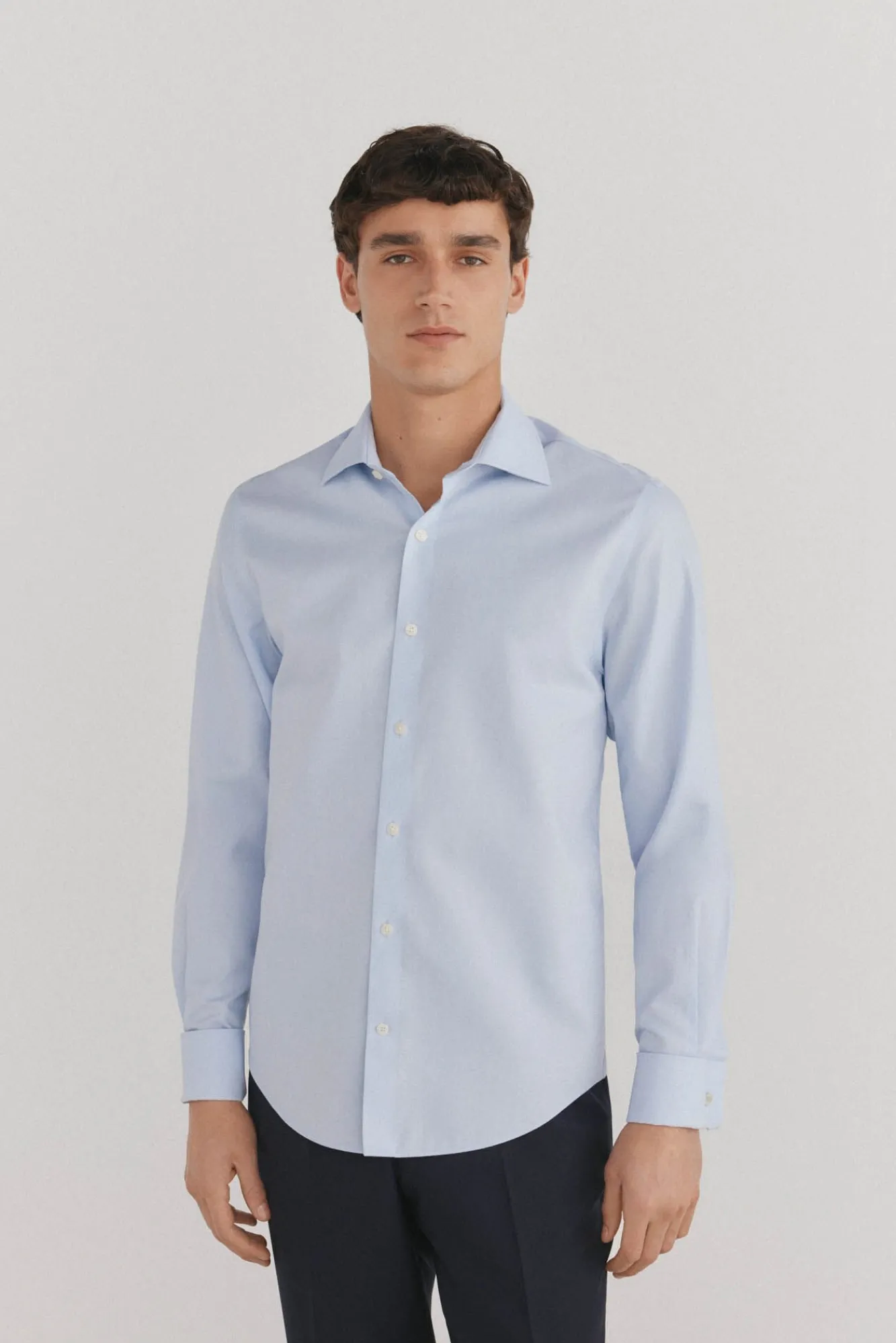 Pedro del Hierro Camisas|Camisas Clássicas-Camisa lisa sem ferro + abotoaduras resistentes a manchas Azul